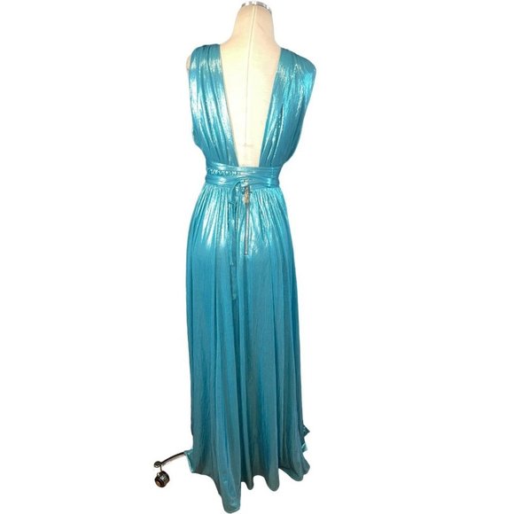 Bronx and Banco Romi Metallic Goddess Gown in Teal Womens Long Dress - Picture 7 of 17